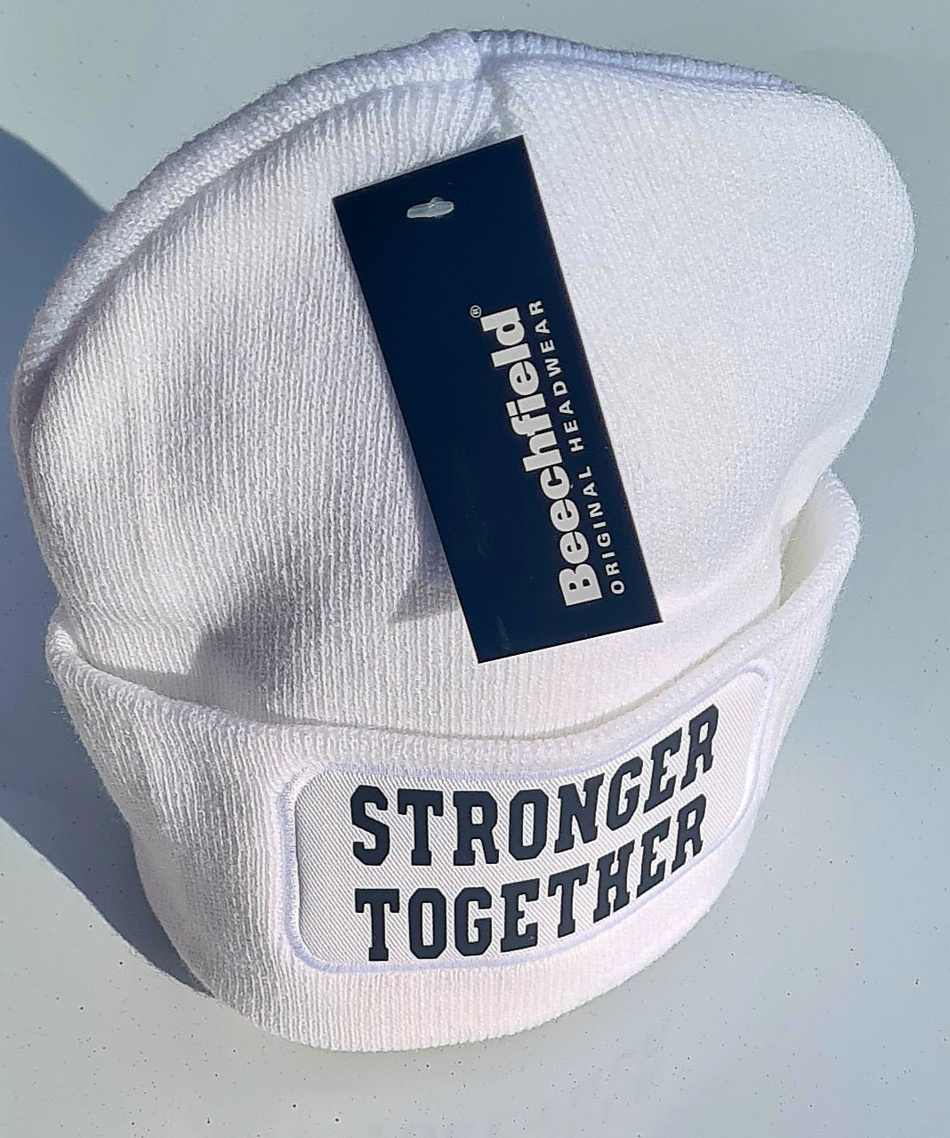 Stronger Together Unisex White Patch Beanie
