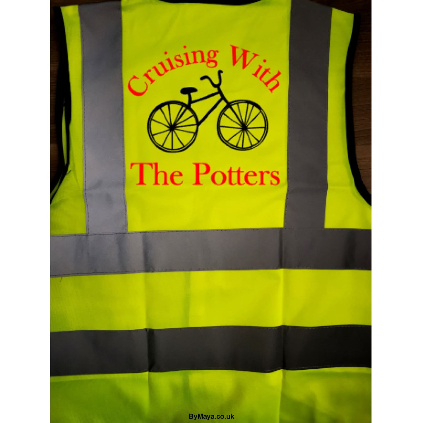Cruising with The Potters Cyclist Personalised Hi-vis for