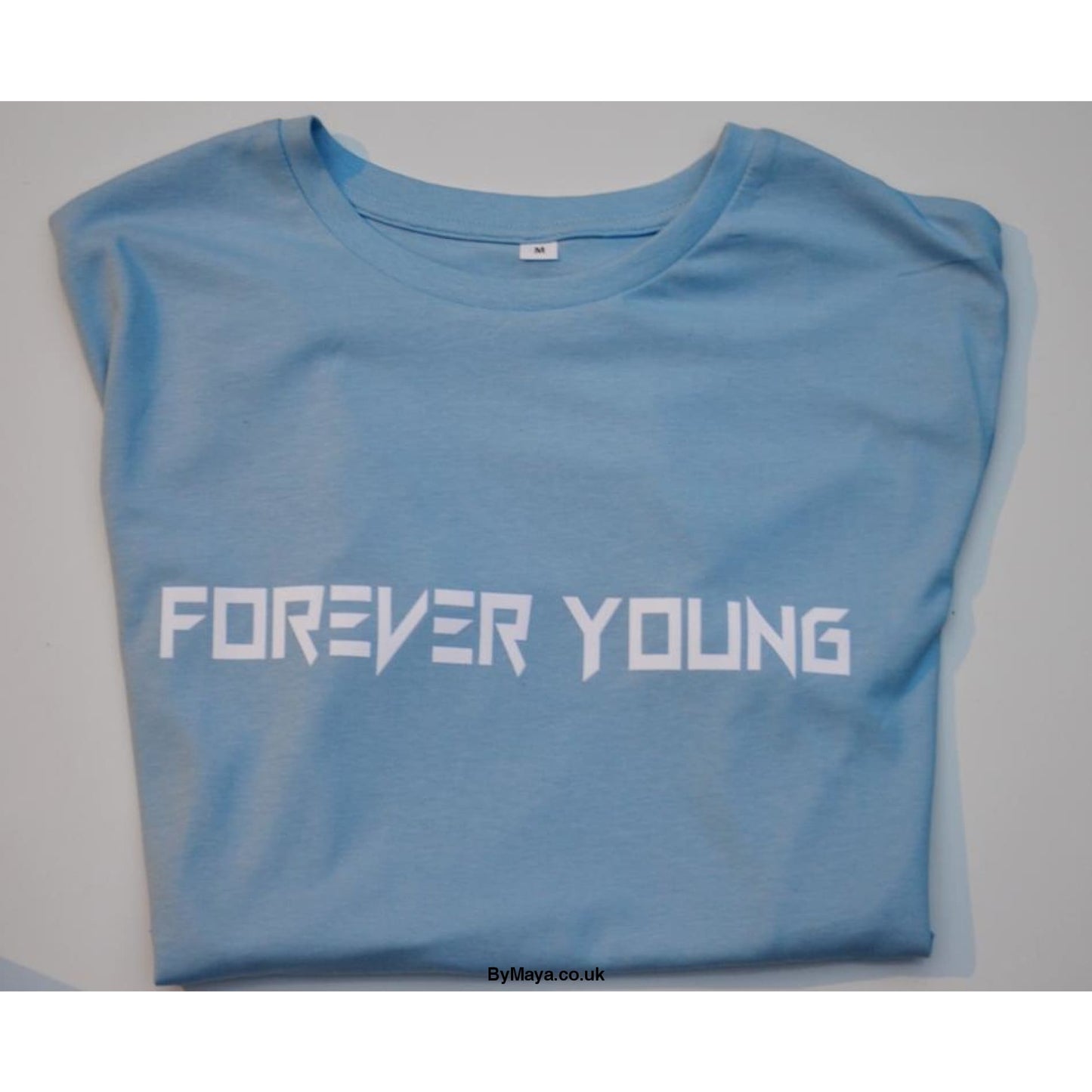 FOREVER YOUNG Personalised text on a Ethically Made Organic