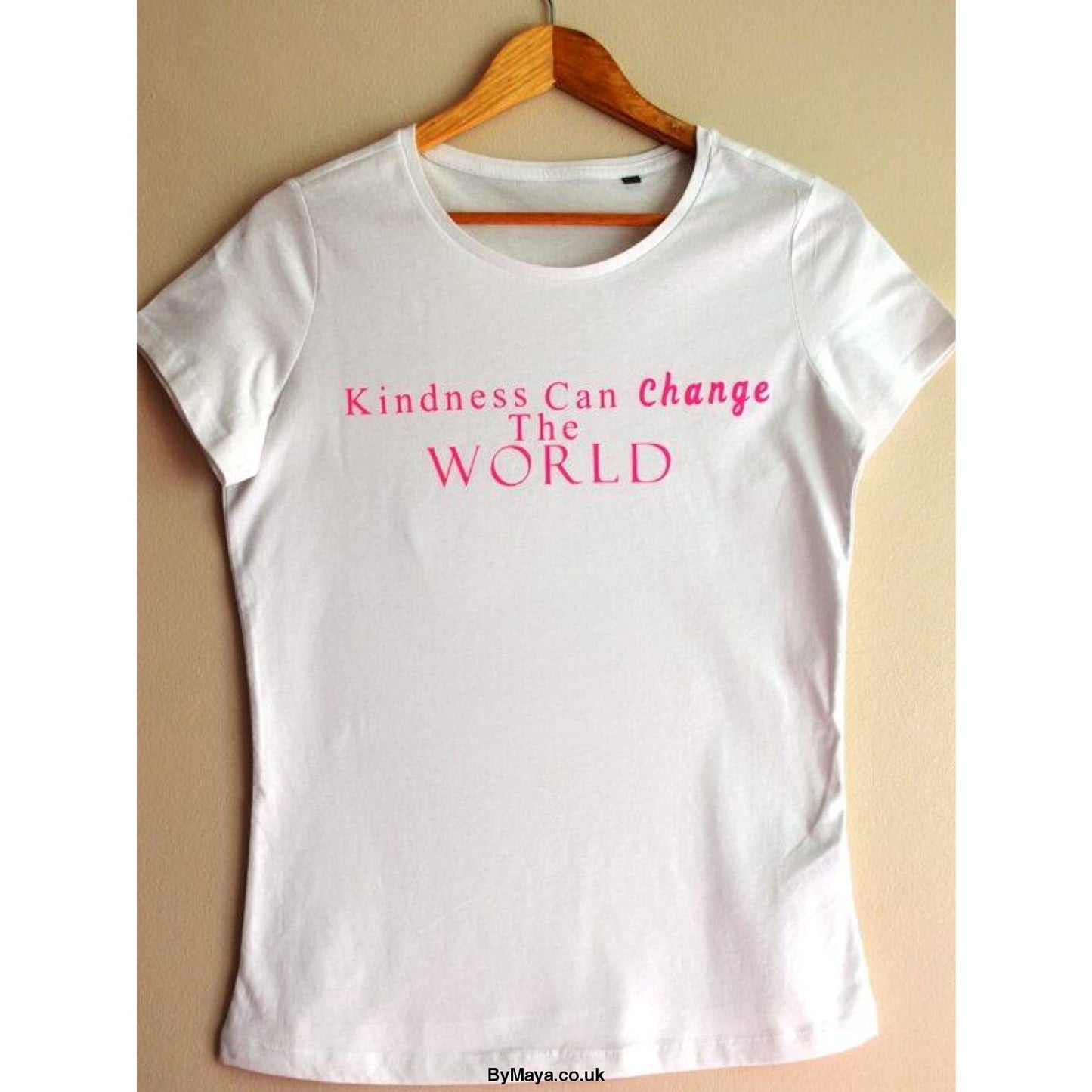 Kindness Can Change The World on a Ethically Made from Organic Cotton Vegan Approved T-shirt - bymaya.co.uk