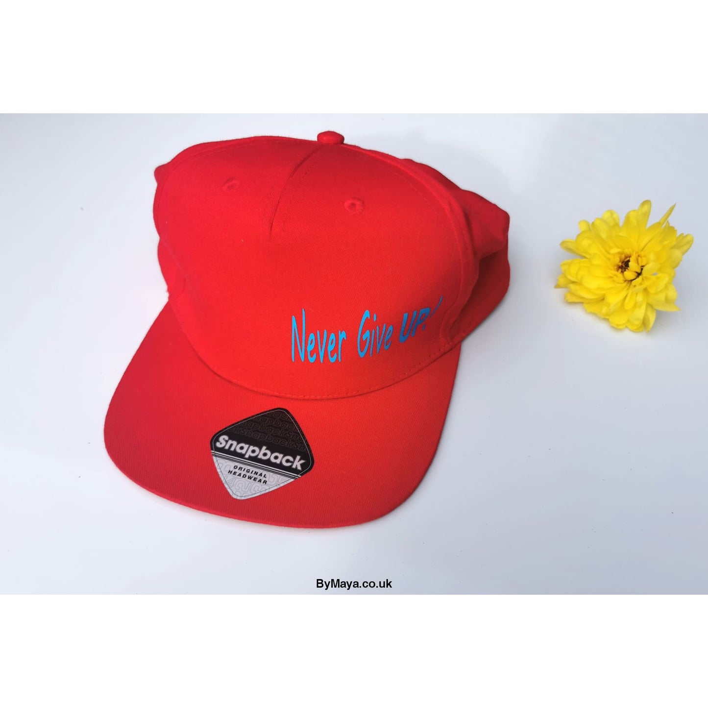 Never Give Up ! Flat Peak 5 Panel Snapback Rapper Cap Personalised - bymaya.co.uk