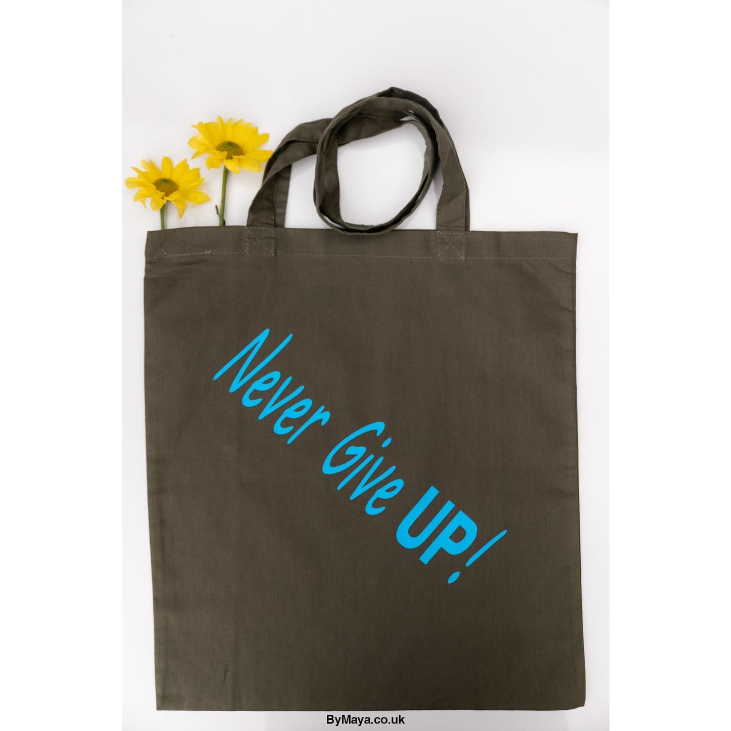 Never Give Up! Personalised Soft Olive Bag For Life - Long