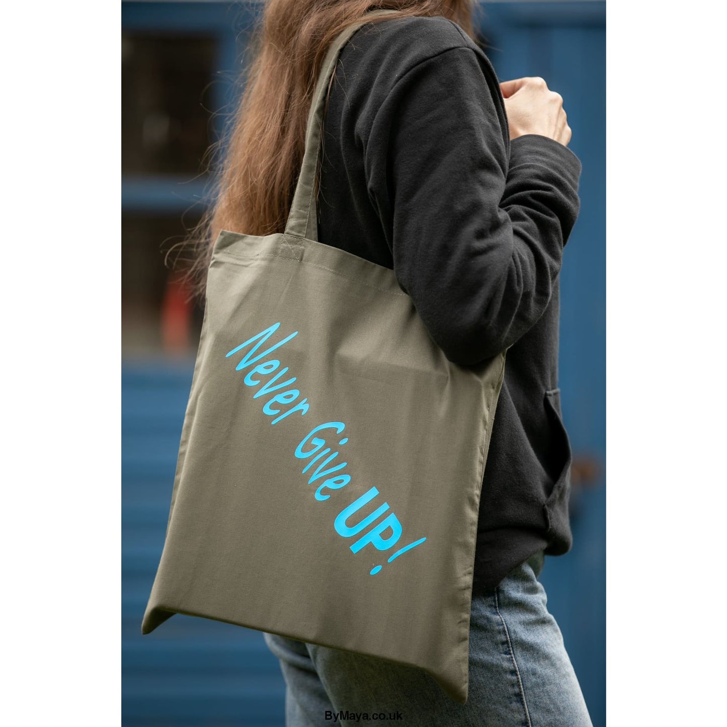 Never Give Up! Personalised Soft Olive Bag For Life - Long