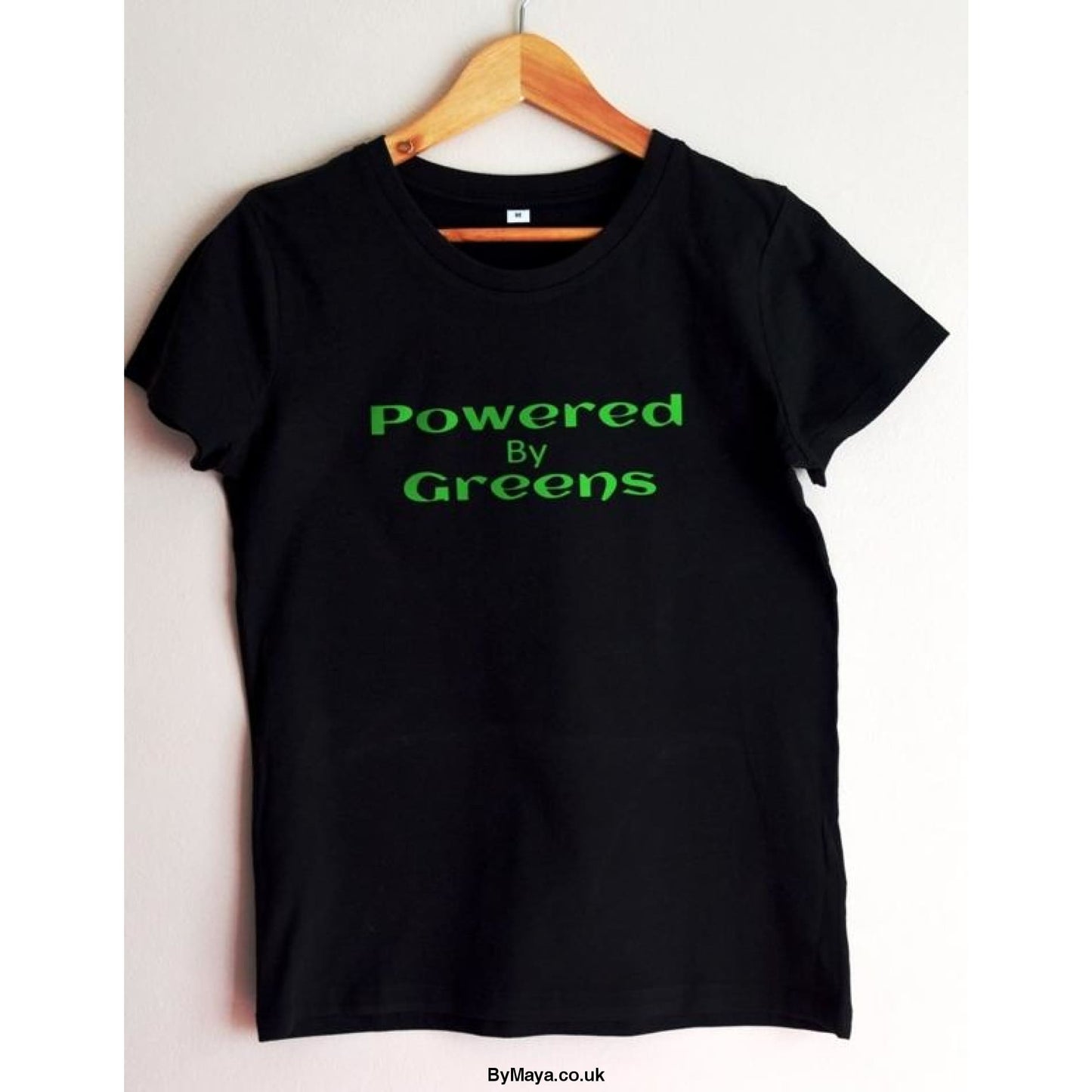 Powered by Greens Personalised on a Ethically Made from Organic Cotton Vegan Approved T-shirt - bymaya.co.uk