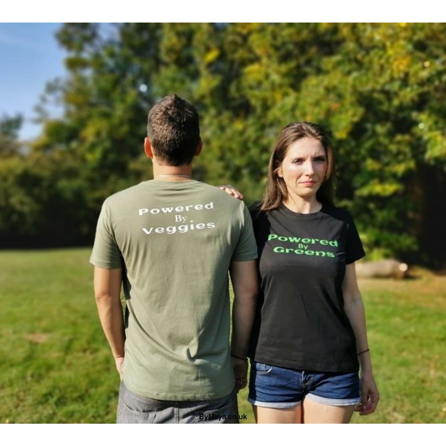 Powered by Greens Personalised on a Ethically Made from Organic Cotton Vegan Approved T-shirt - bymaya.co.uk
