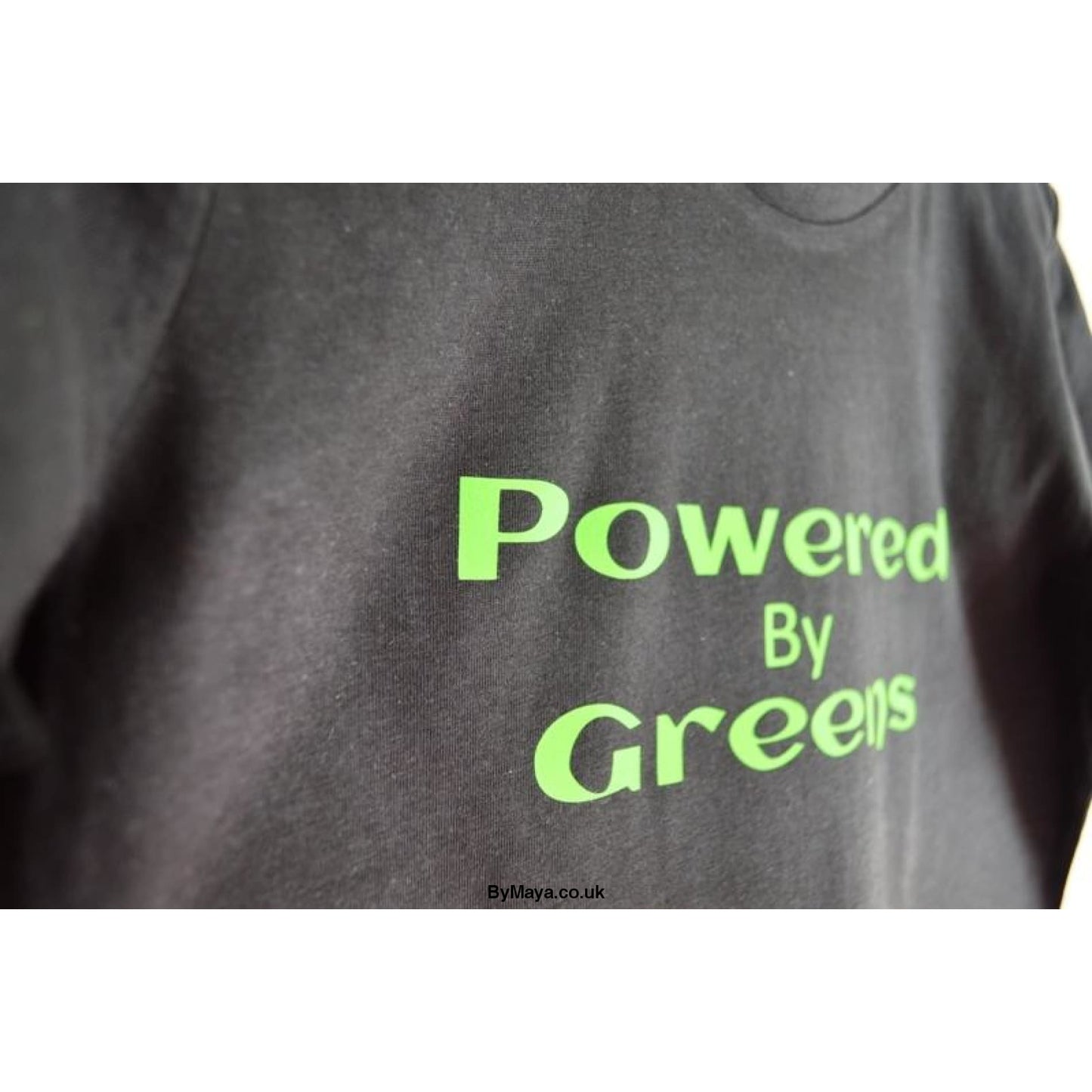 Powered by Greens Personalised on a Ethically Made from Organic Cotton Vegan Approved T-shirt - bymaya.co.uk