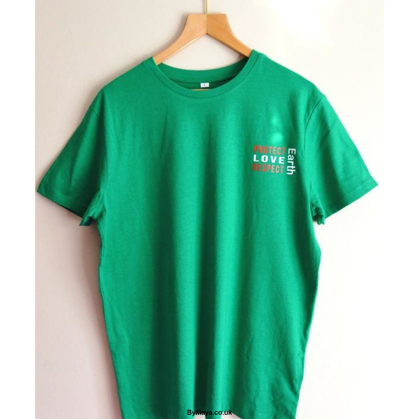 Protect, Love, Respect, Earth on a Ethically Made Organic Cotton Vegan Approved T-shirt - bymaya.co.uk