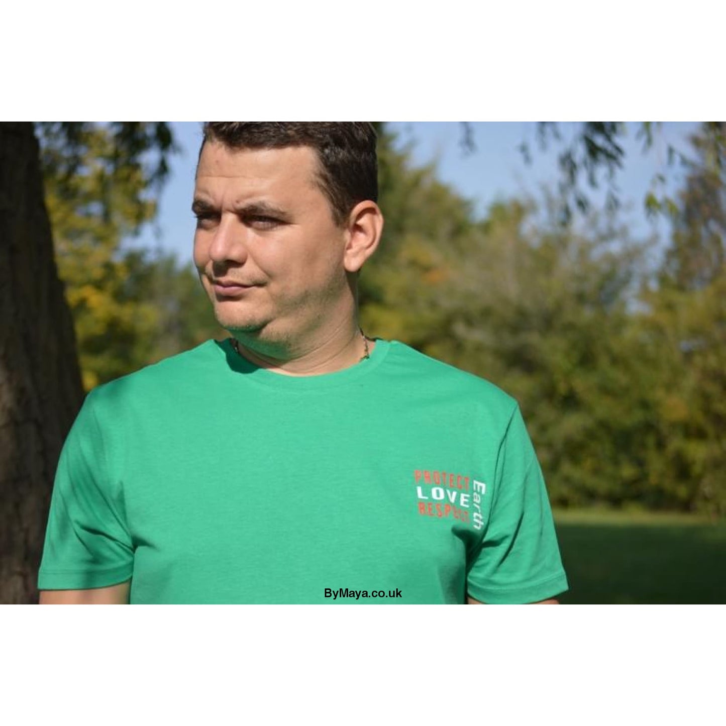 Protect, Love, Respect, Earth on a Ethically Made Organic Cotton Vegan Approved T-shirt - bymaya.co.uk