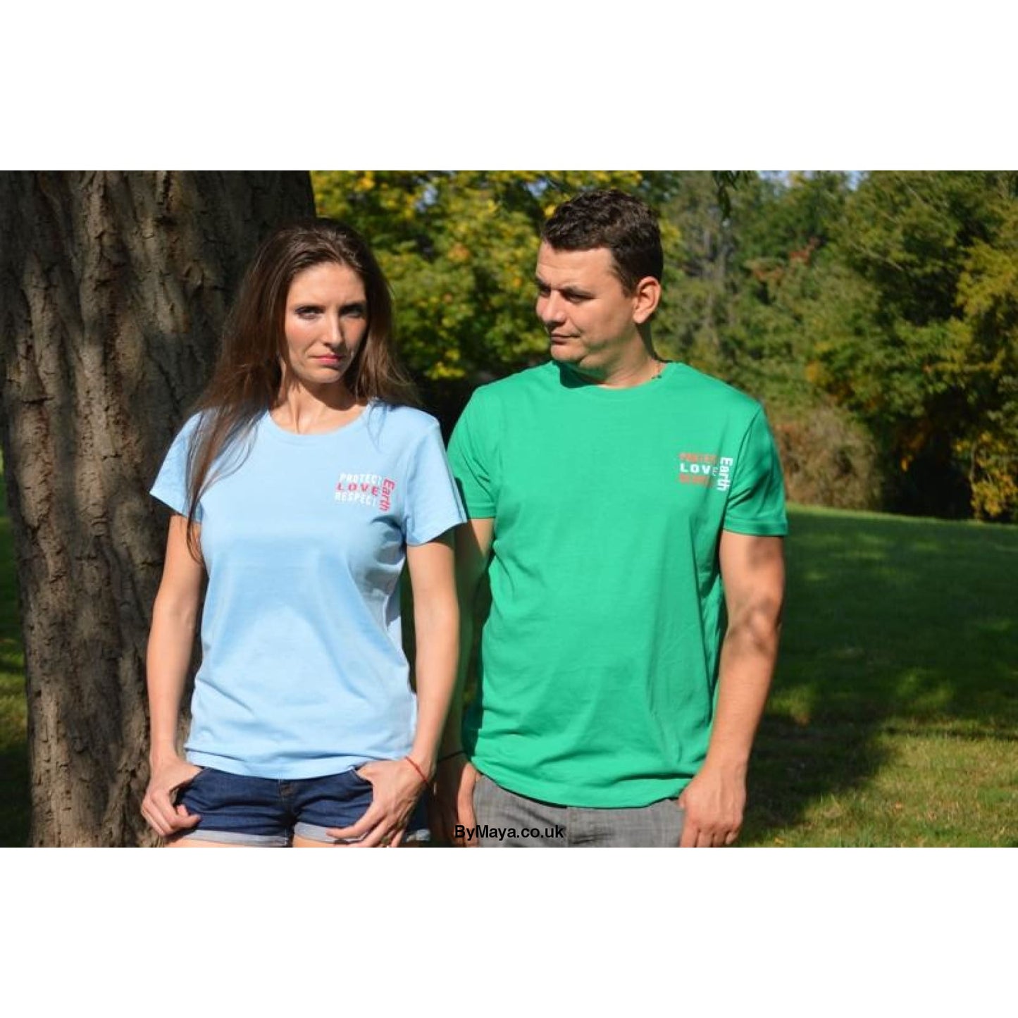 Protect, Love, Respect, Earth on a Ethically Made Organic Cotton Vegan Approved T-shirt - bymaya.co.uk