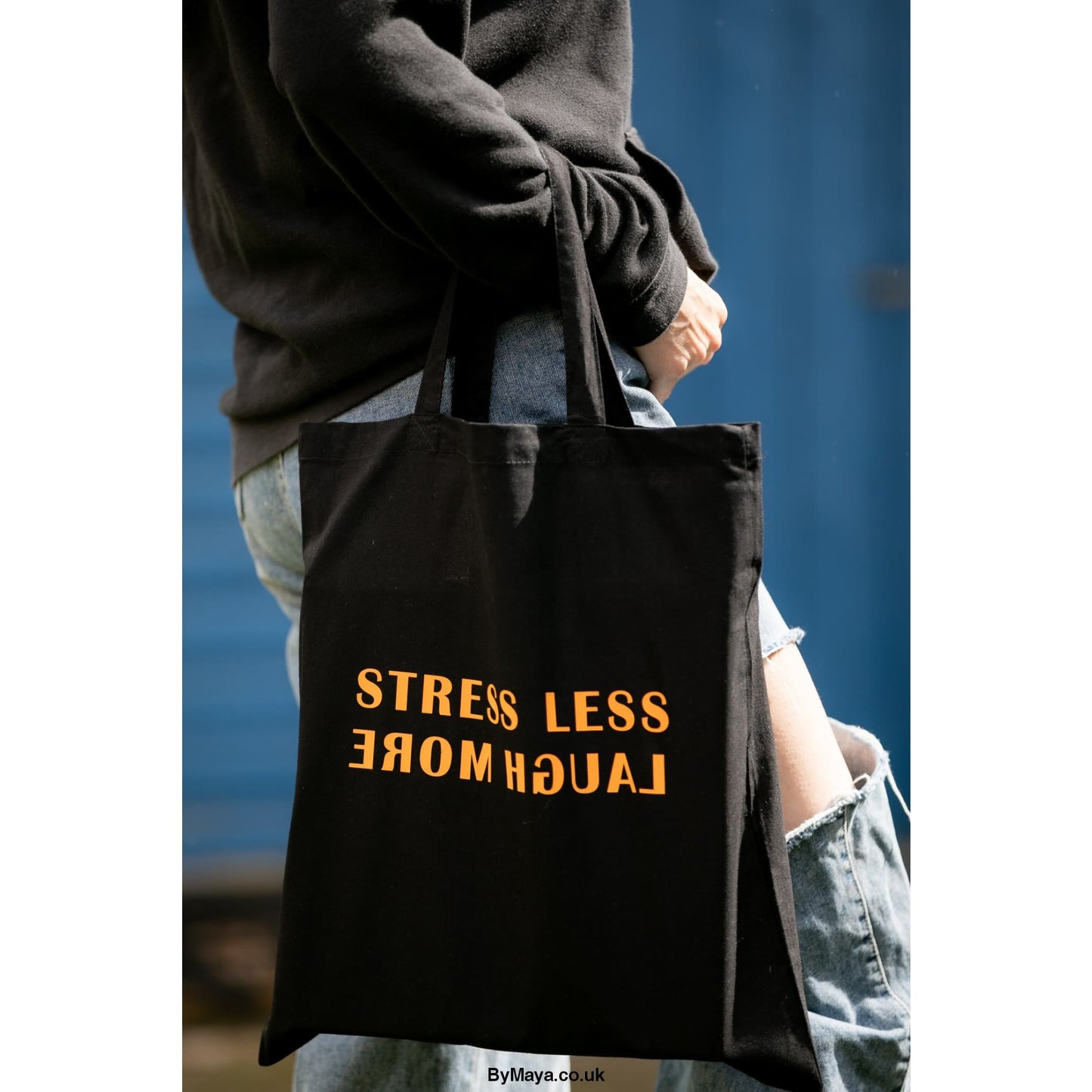 Stress Less Laugh More Personalised Navy Bag For Life -