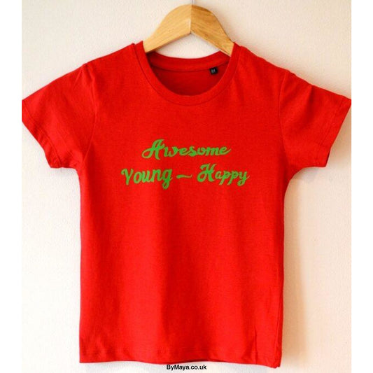 Awesome Young and Happy girls personalised Organic cotton T-shirt - bymaya.co.uk