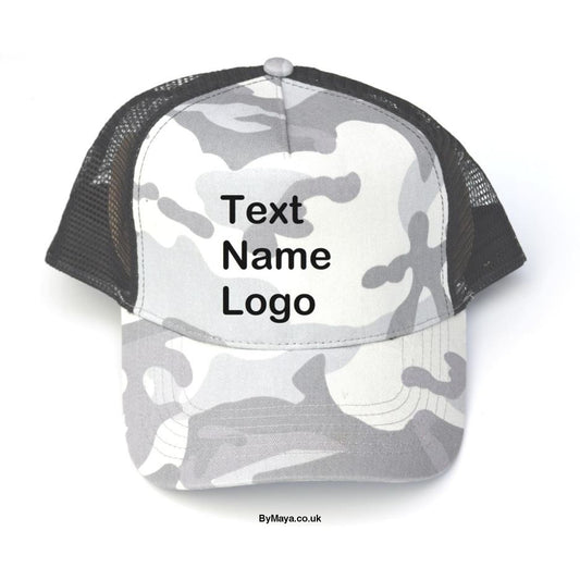 Personalised Arctic Camo Snapback Trucker Cap Mesh Rear 