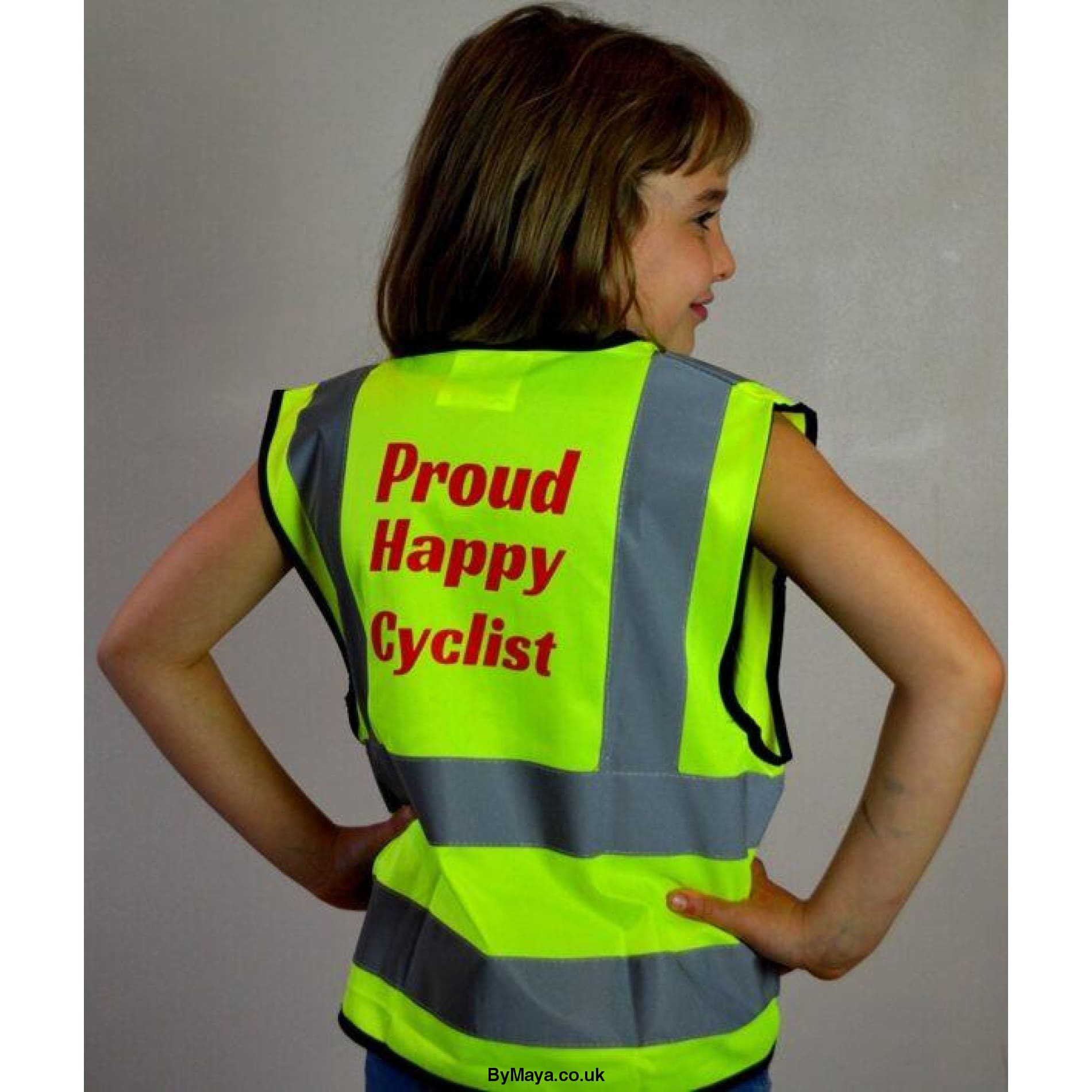 Proud, Happy Cyclist Personalised Hi-vis for children - bymaya.co.uk