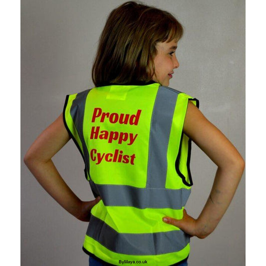 Proud, Happy Cyclist Personalised Hi-vis for children - bymaya.co.uk